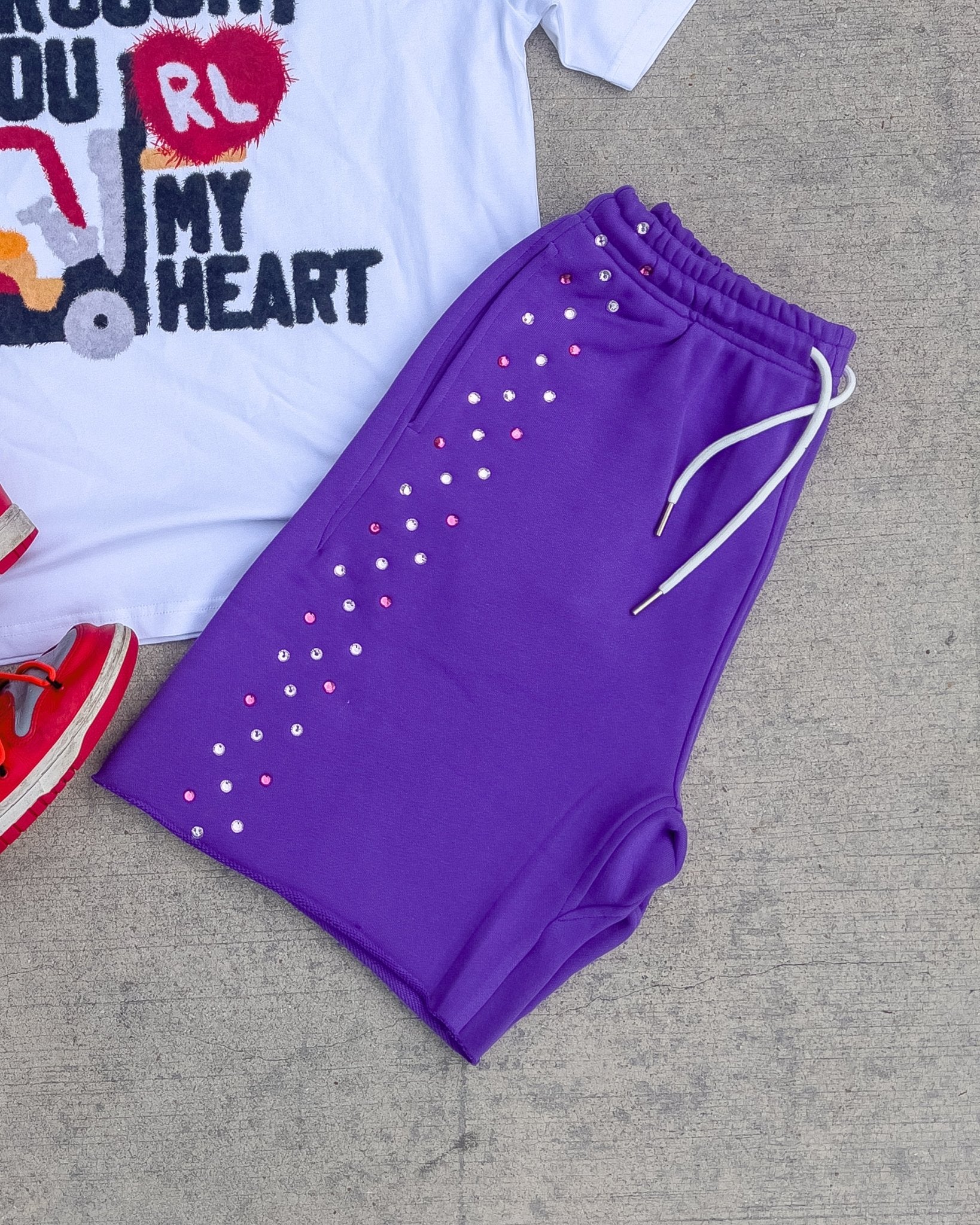 Stoned Sweat Shorts - Purple - Red Letters