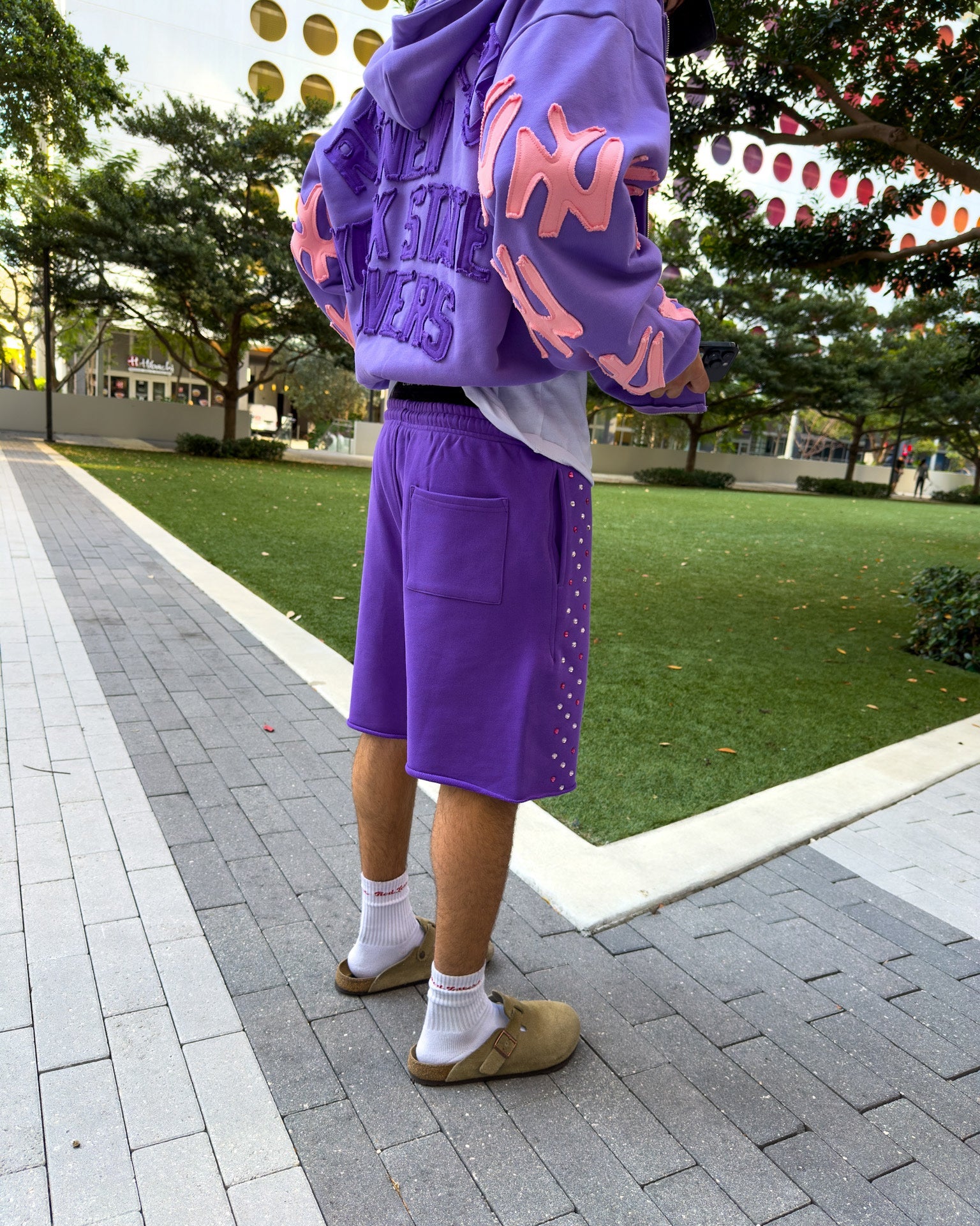 Stoned Sweat Shorts - Purple - Red Letters