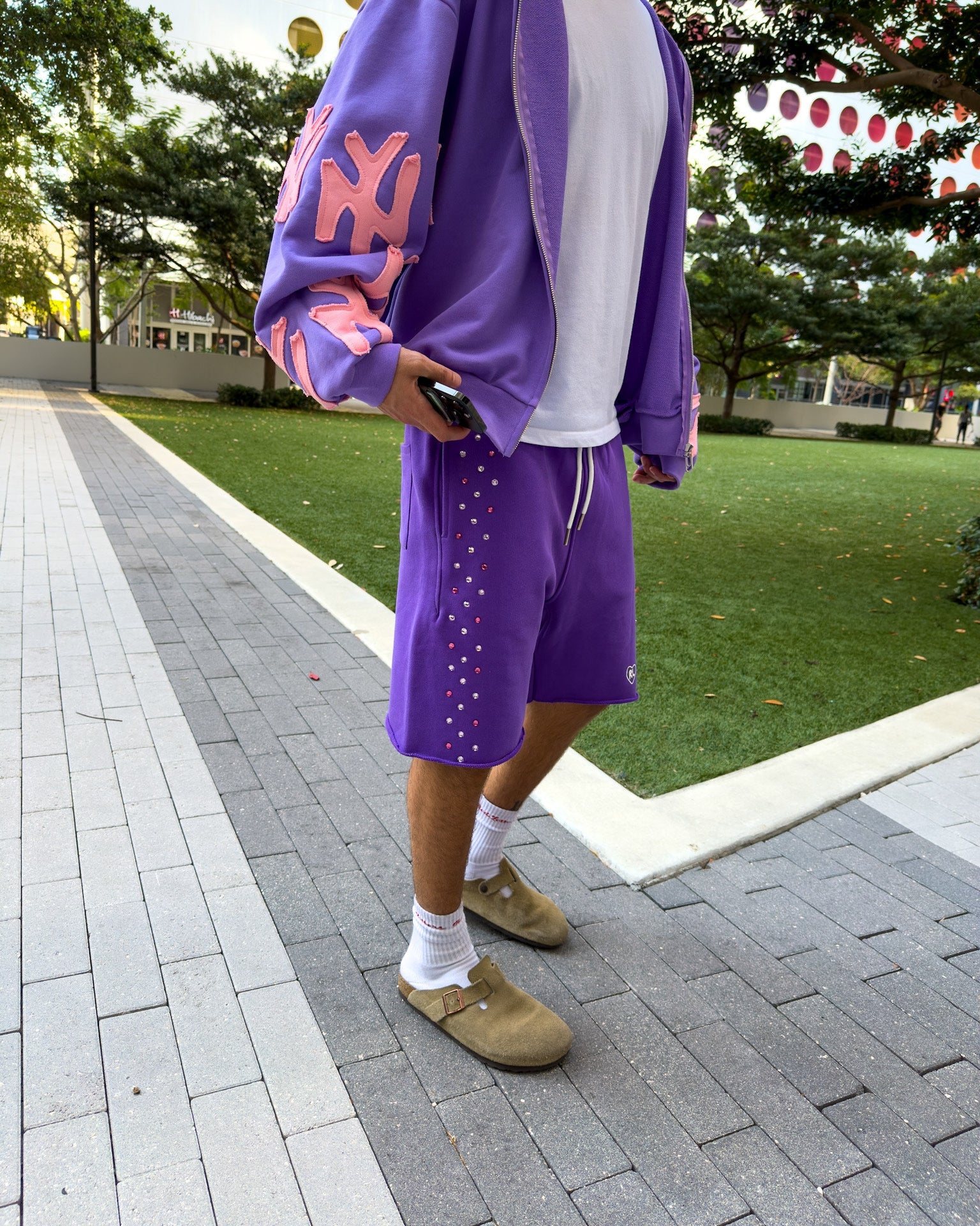 Stoned Sweat Shorts - Purple - Red Letters
