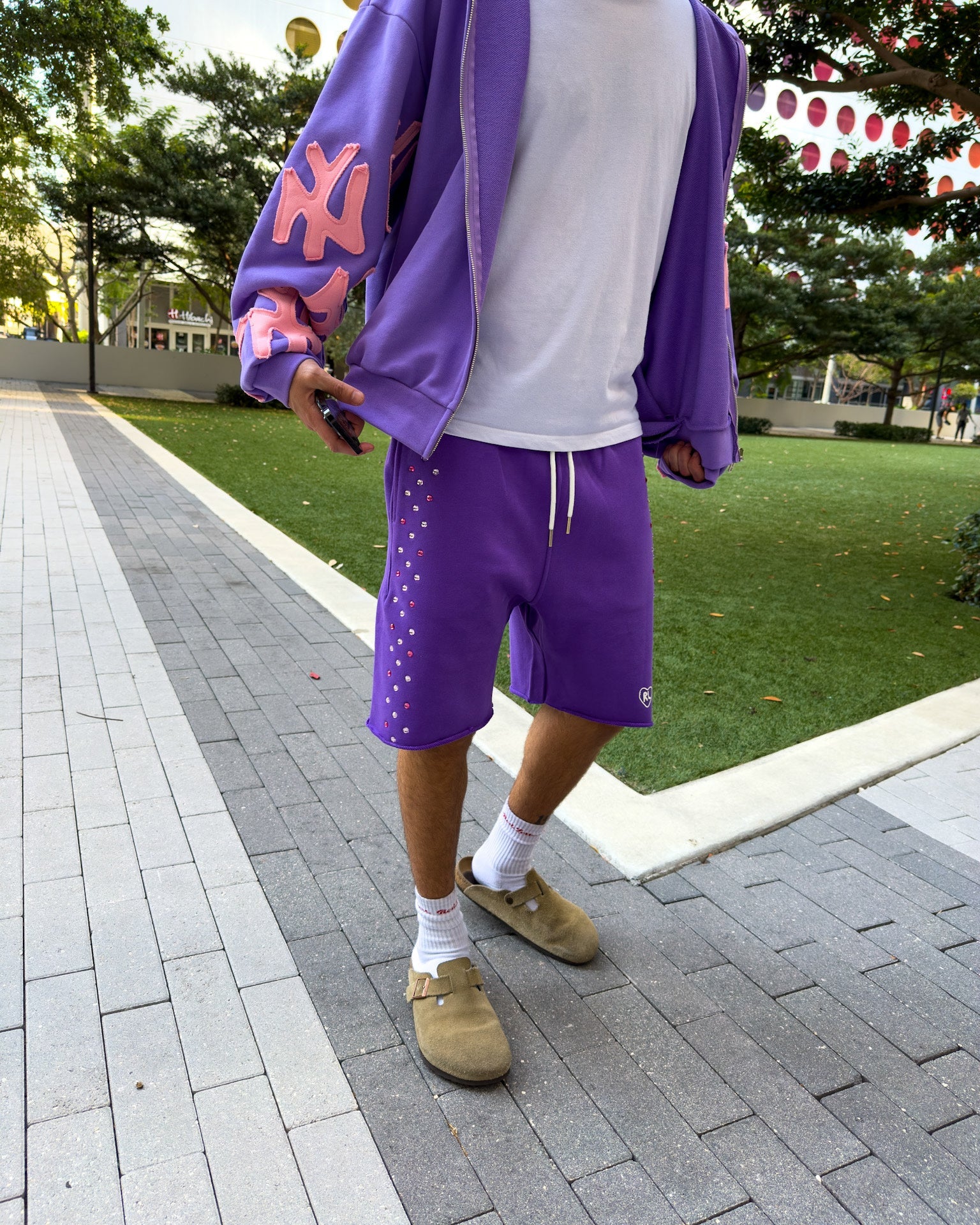 Stoned Sweat Shorts - Purple - Red Letters