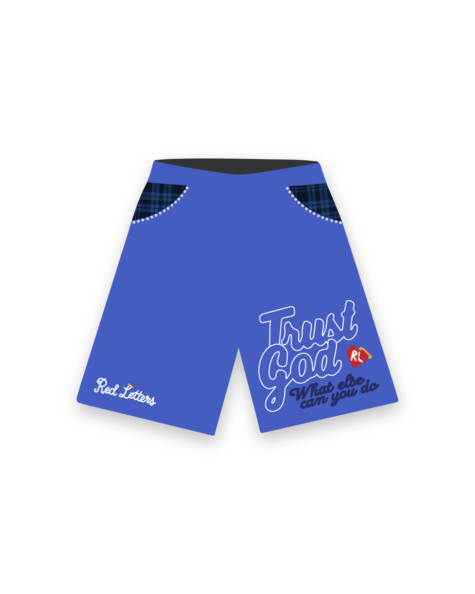 Trust God French Terry Shorts - Royal - Red Letters