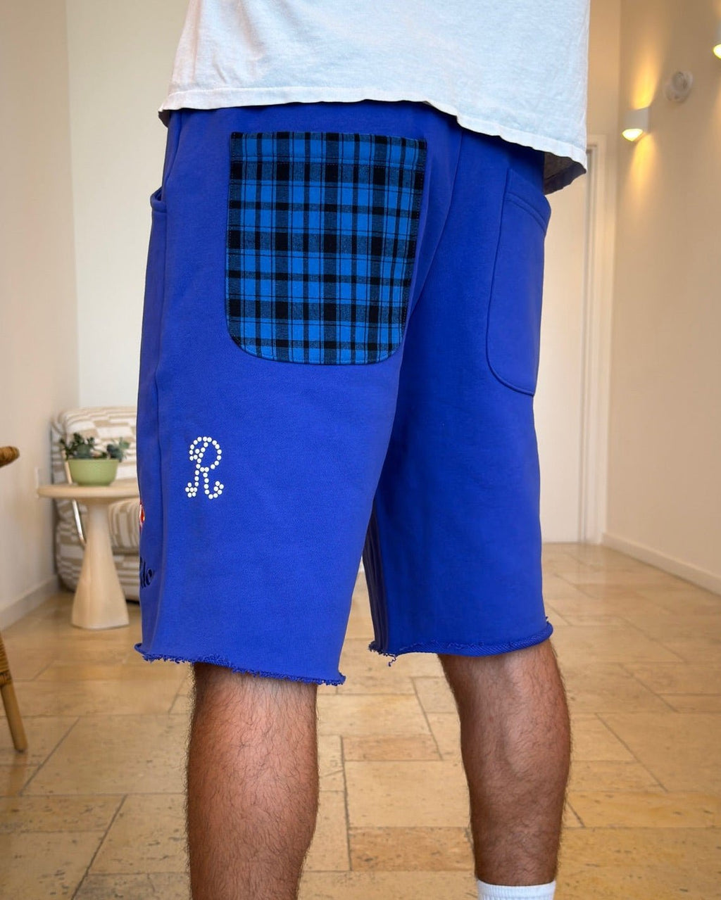 Trust God French Terry Shorts - Royal - Red Letters