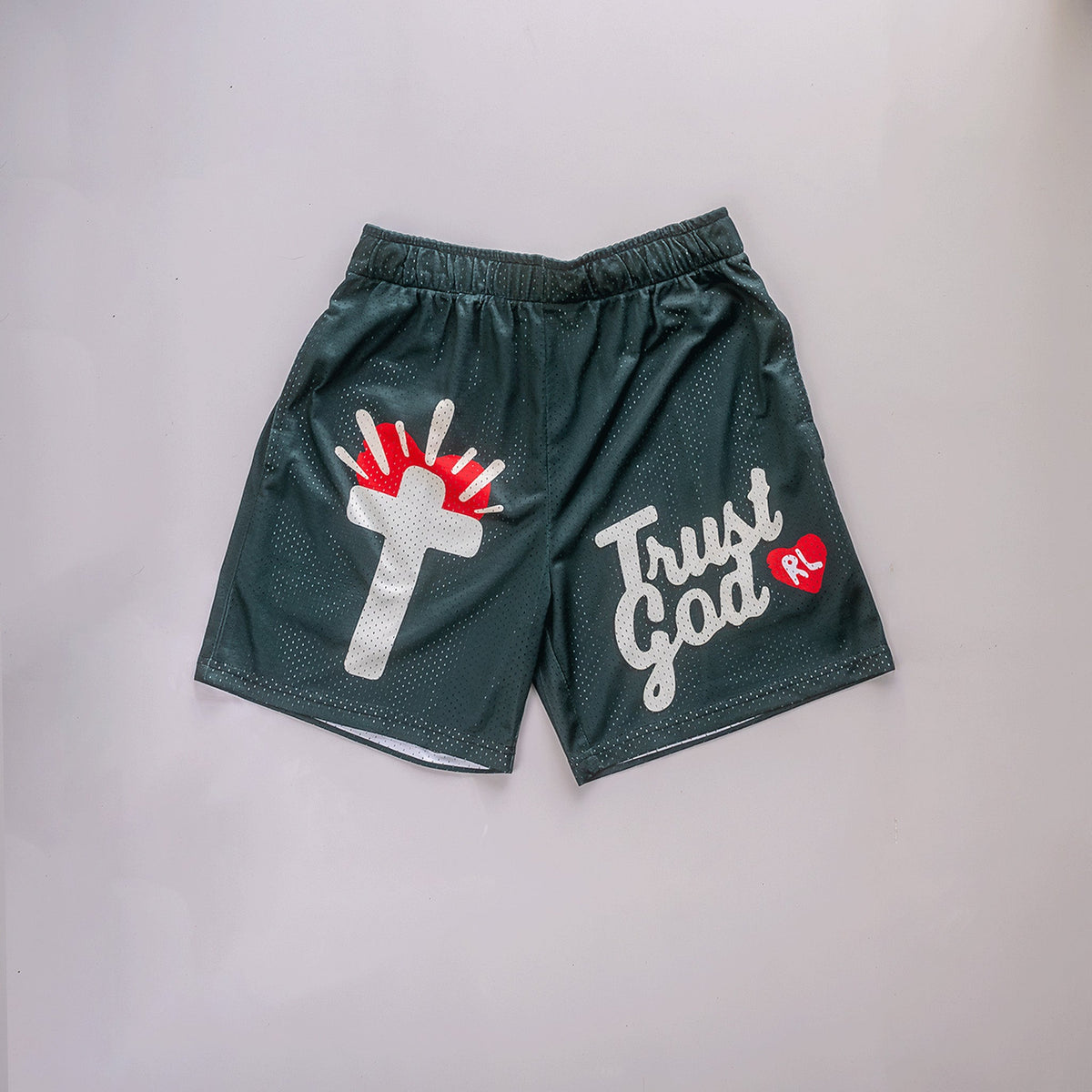 Trust God Mesh Shorts - Forest - RED LETTERS