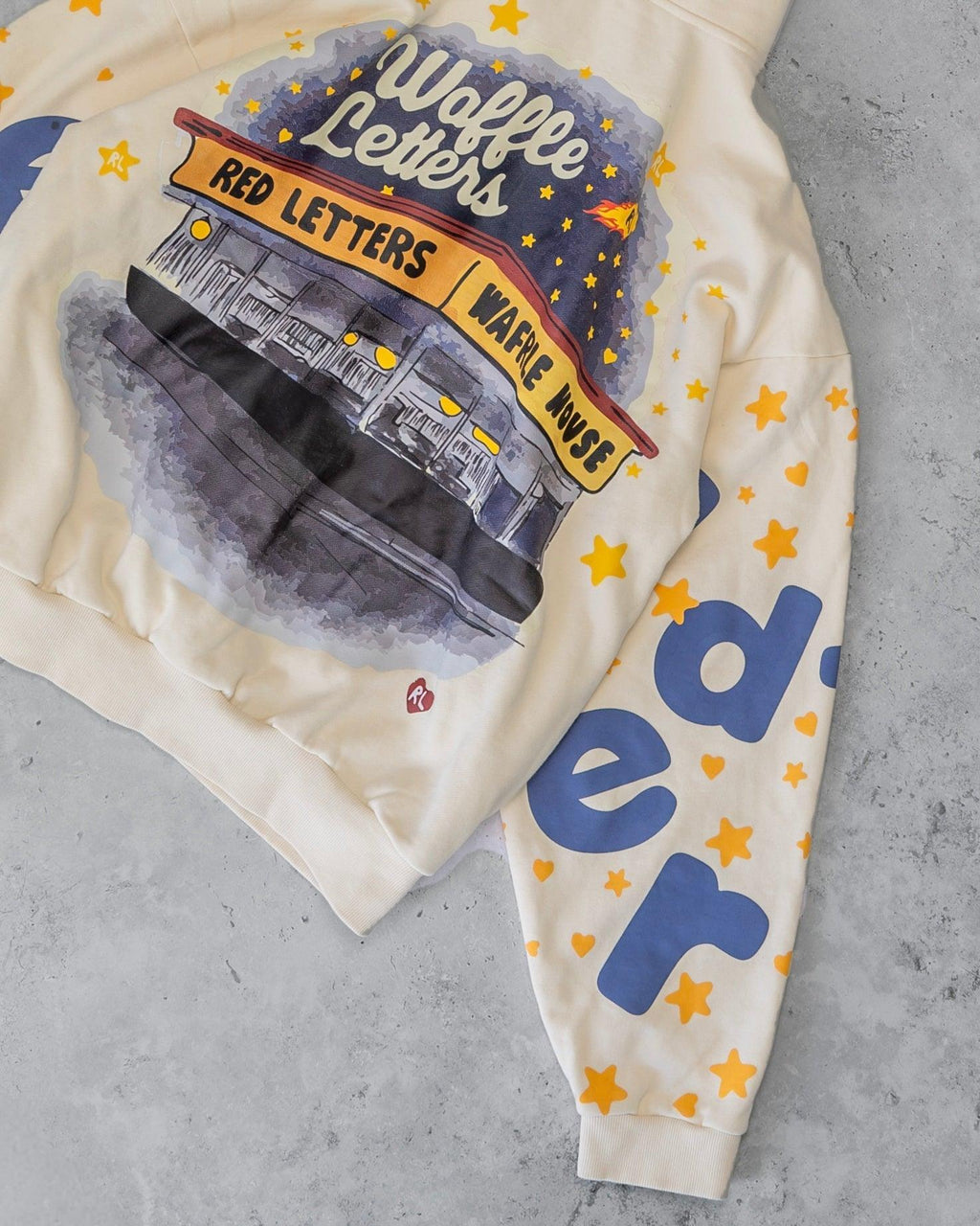 Waffle Stars Scattered Hoodie - Red Letters