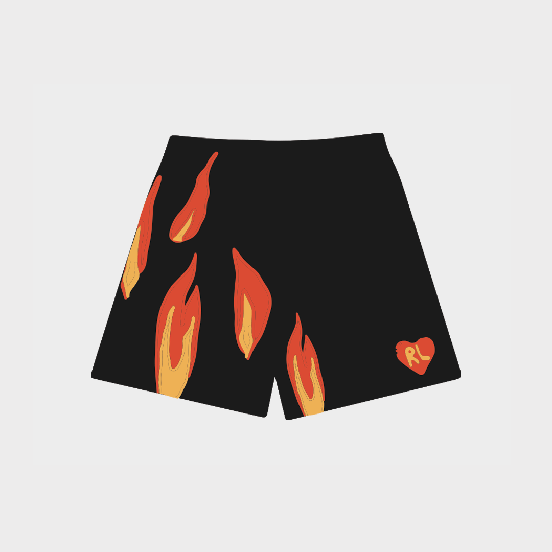&quot;Black Flame&quot; Mesh Shorts - RED LETTERS