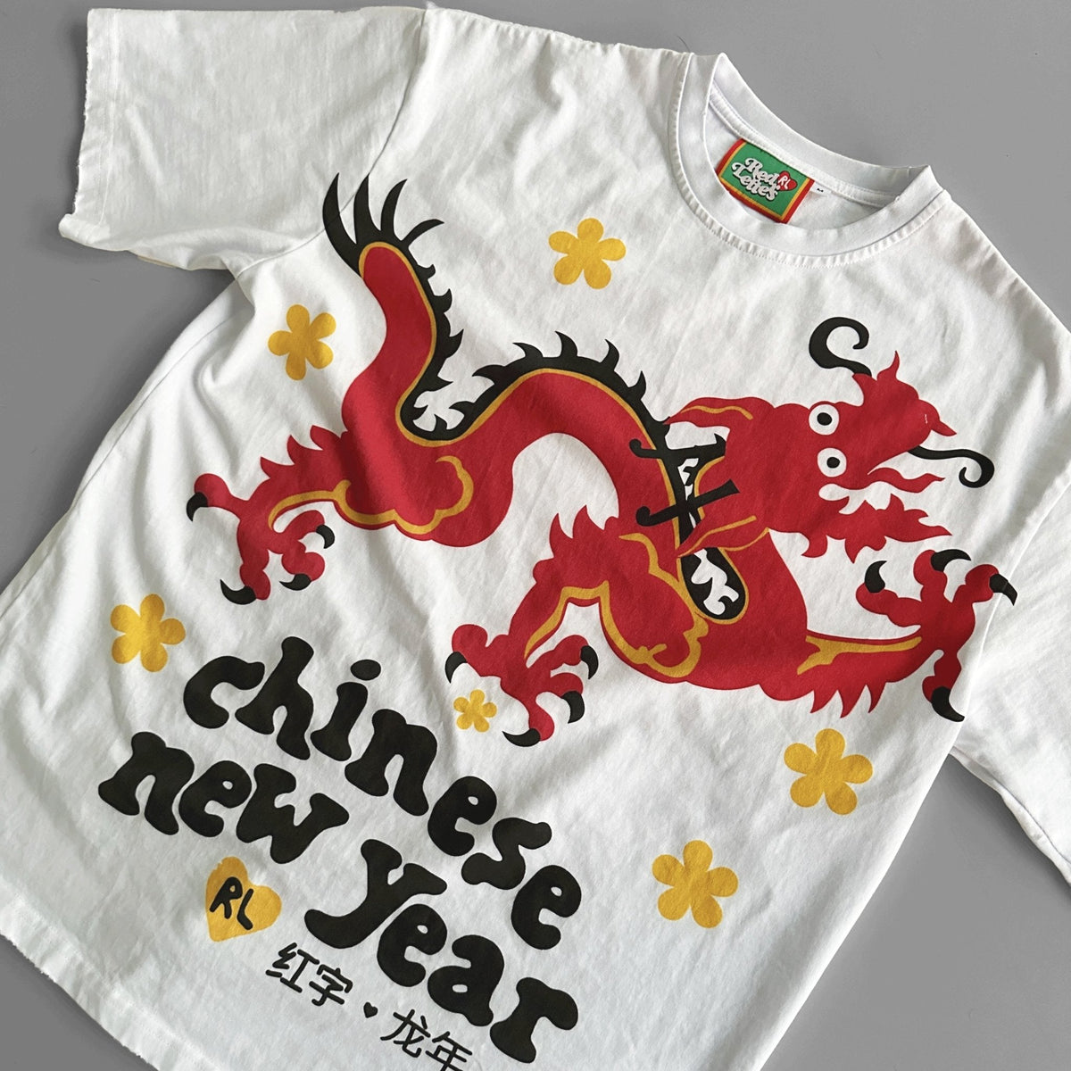 &quot;Chinese New Year&quot; Vintage Tee - White - RED LETTERS