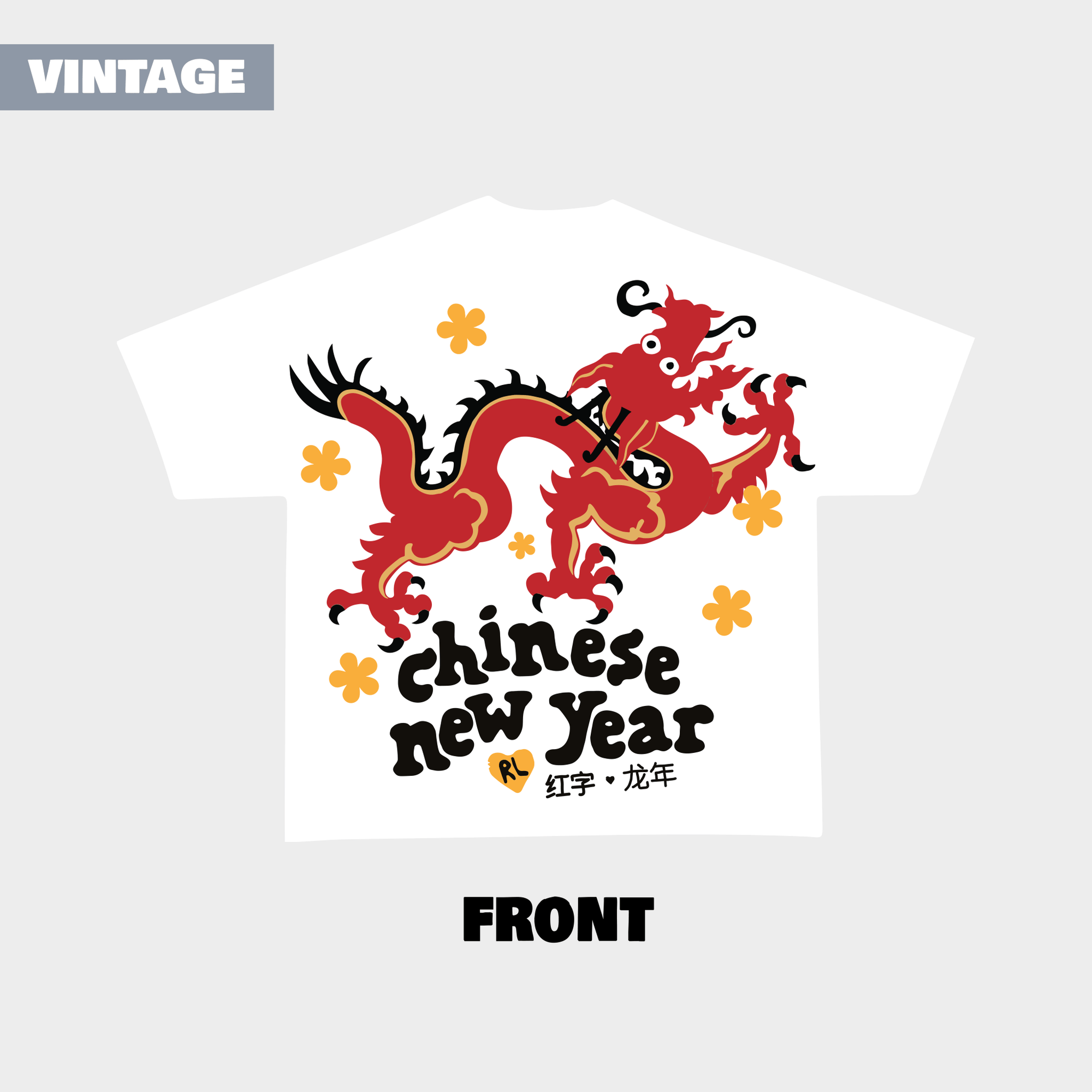 "Chinese New Year" Vintage Tee - White - RED LETTERS
