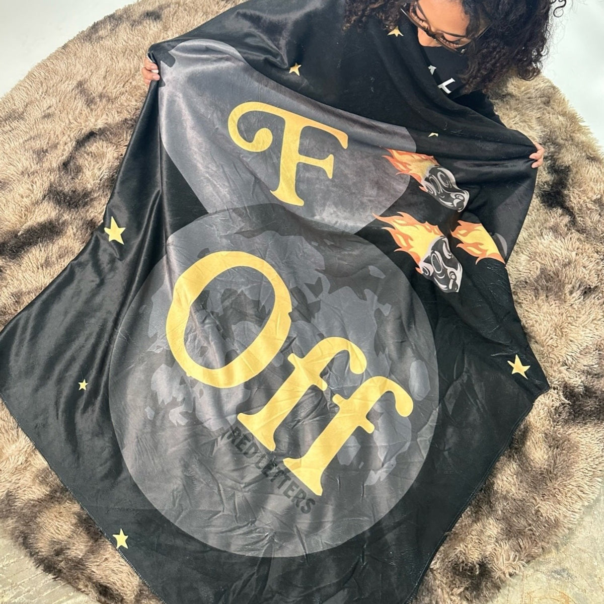 F*** Off Space Sherpa Blanket - RED LETTERS