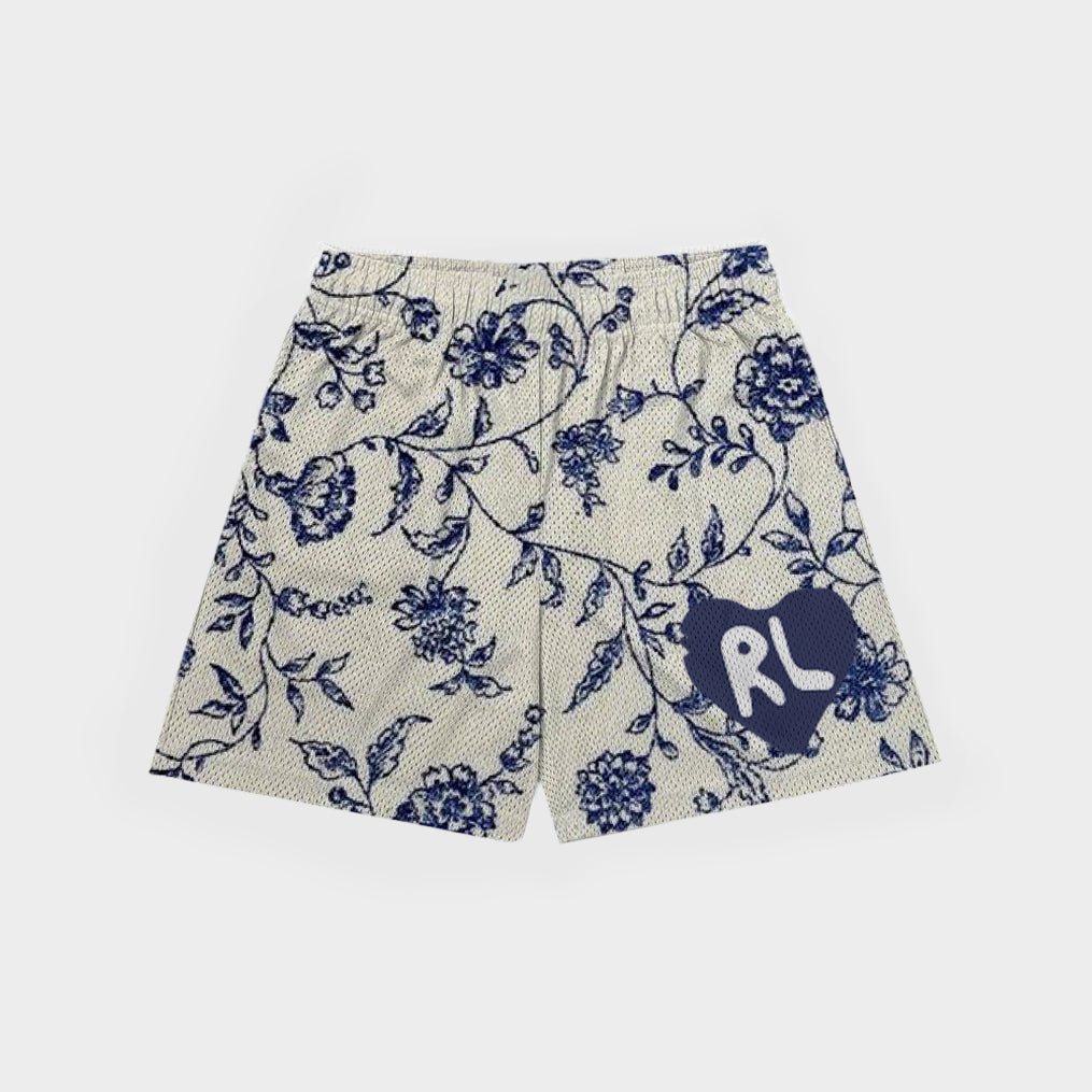 Navy Floral Mesh Shorts - RED LETTERS