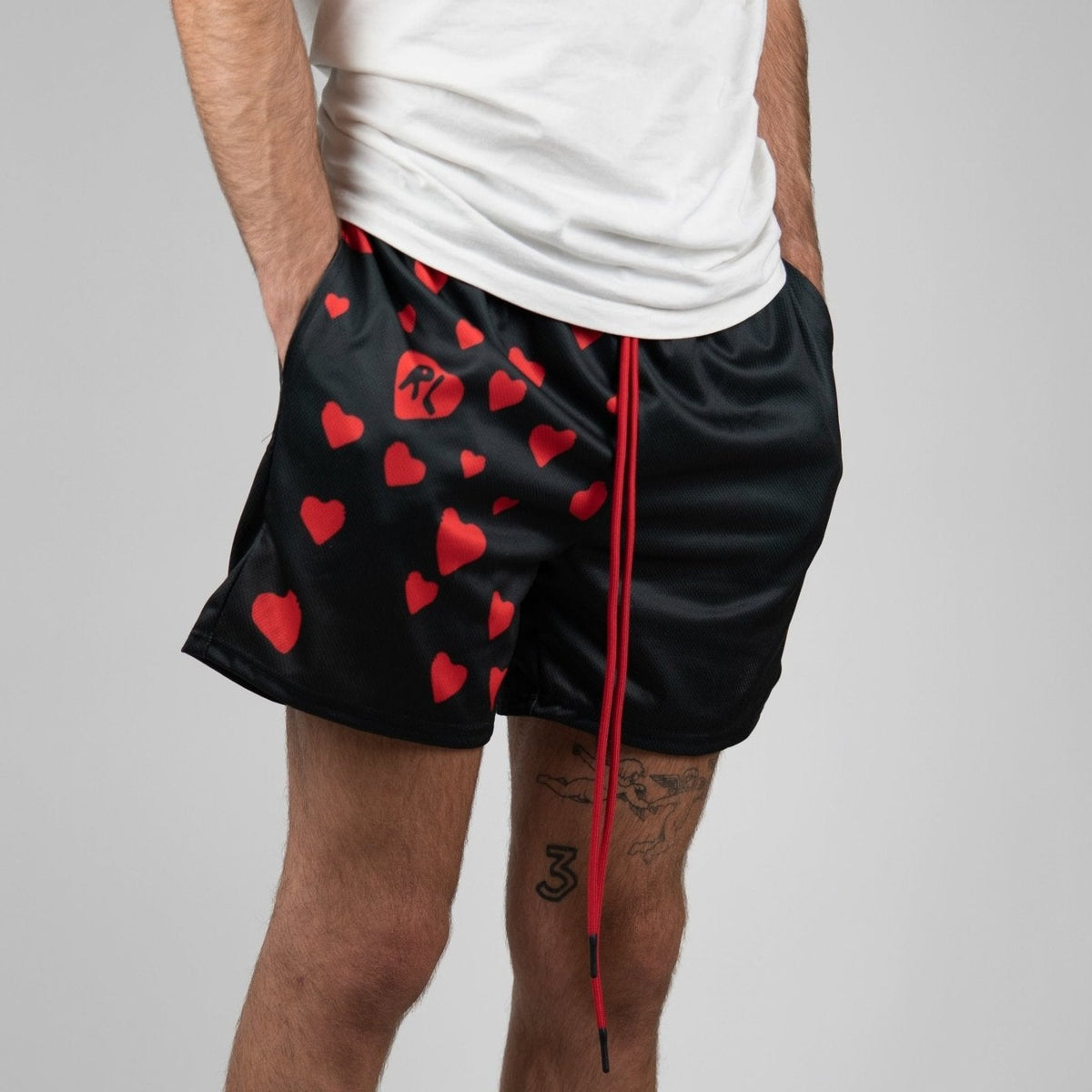 RL Heart 5.5&quot; Mesh Shorts - Black - RED LETTERS