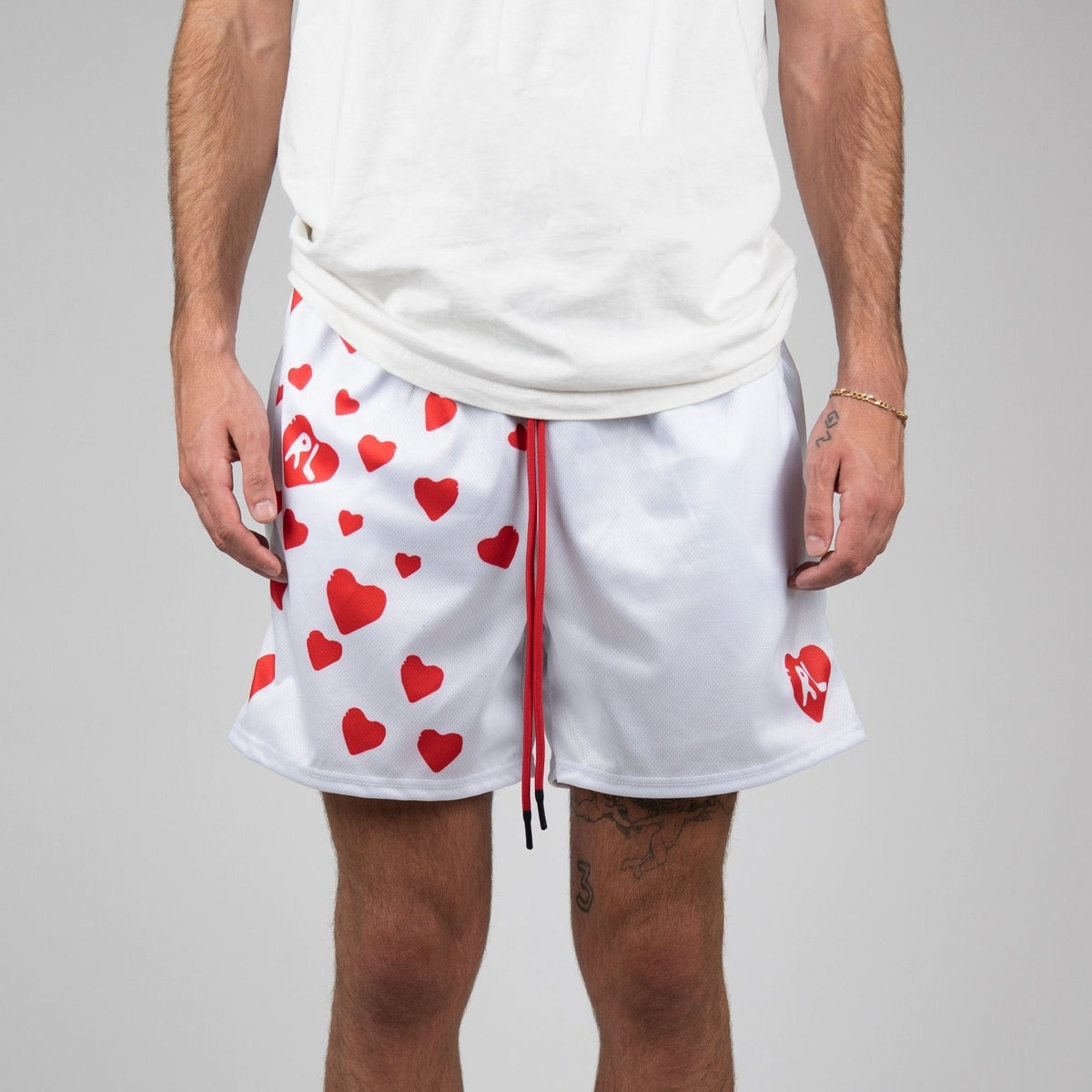 RL Heart 5.5&quot; Mesh Shorts - White - RED LETTERS
