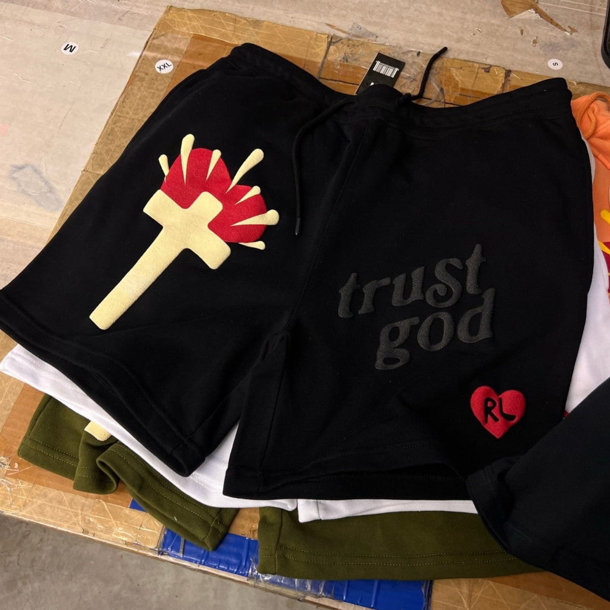 Trust God French Terry Shorts - Black - RED LETTERS