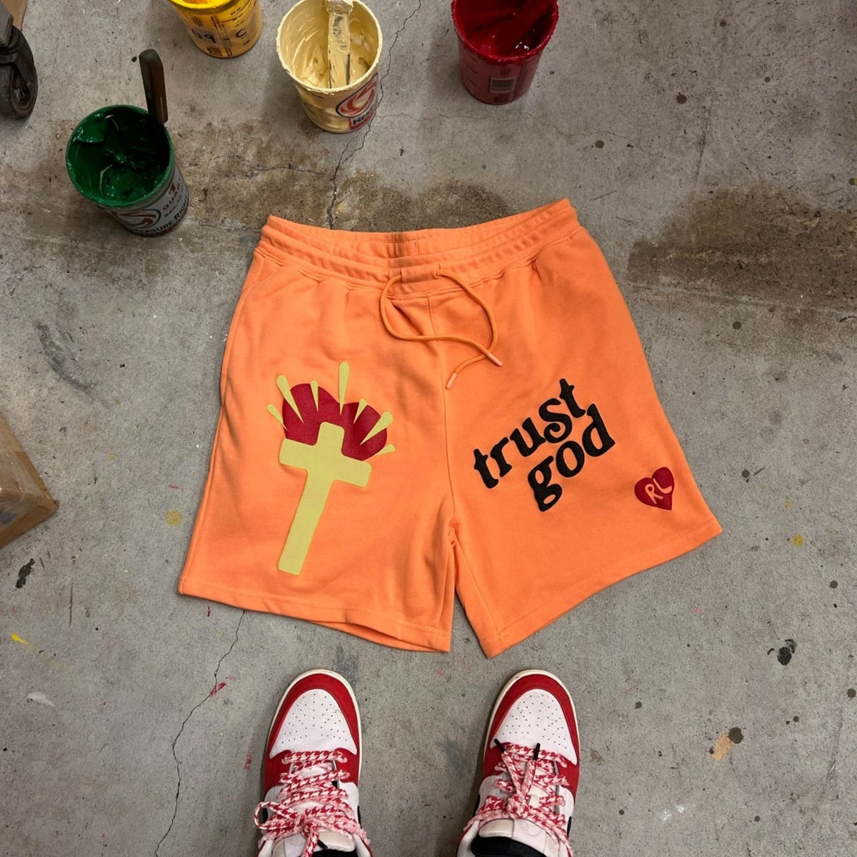 Trust God French Terry Shorts - Peach - RED LETTERS