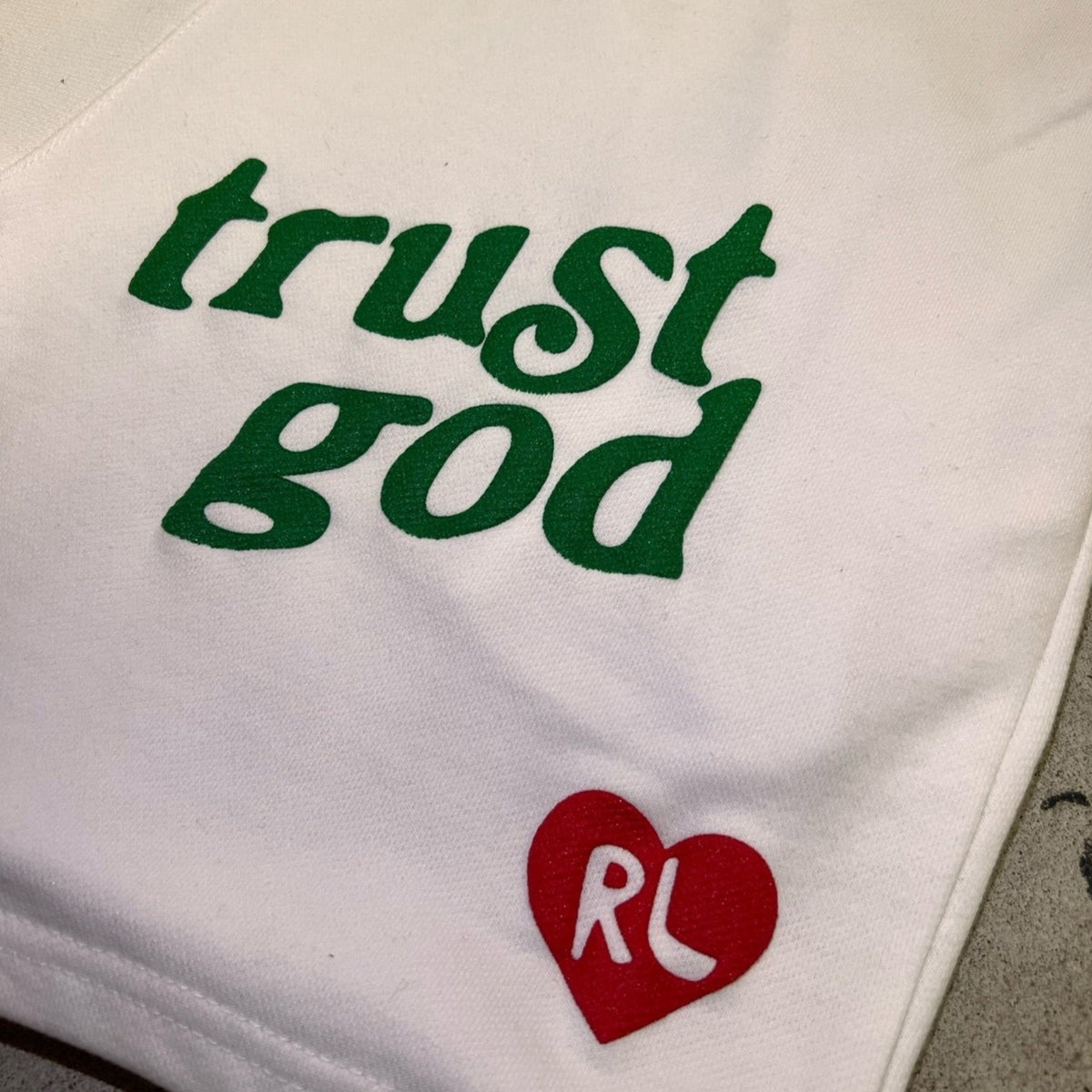 Trust God French Terry Shorts - White - RED LETTERS