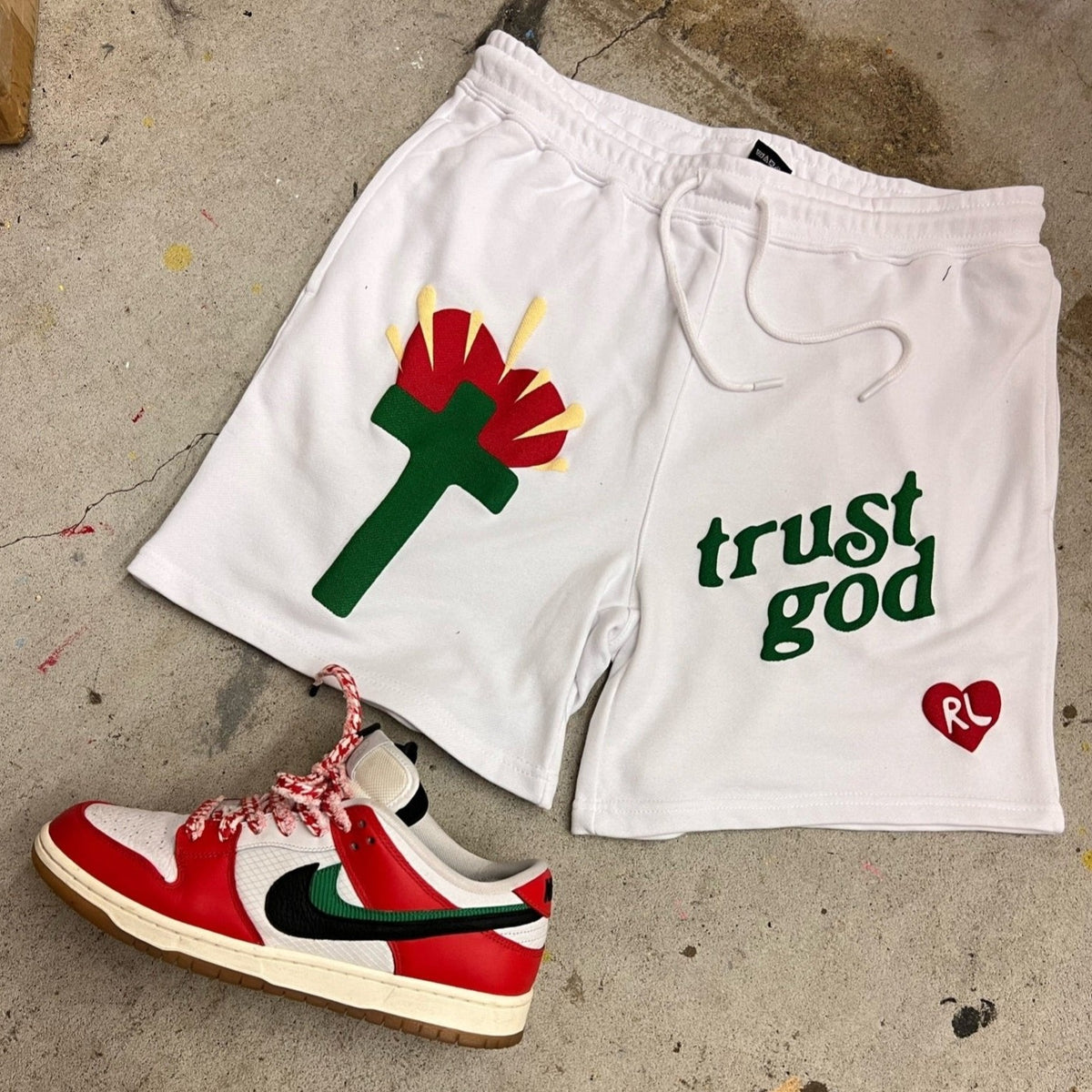 Trust God French Terry Shorts - White - RED LETTERS