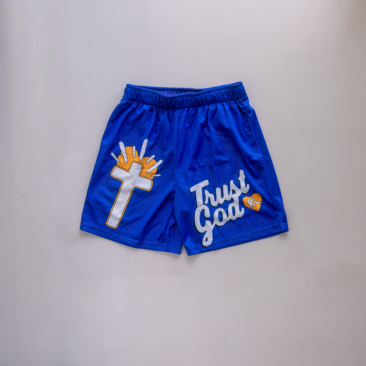 Trust God Mesh Shorts - Royal Blue - RED LETTERS